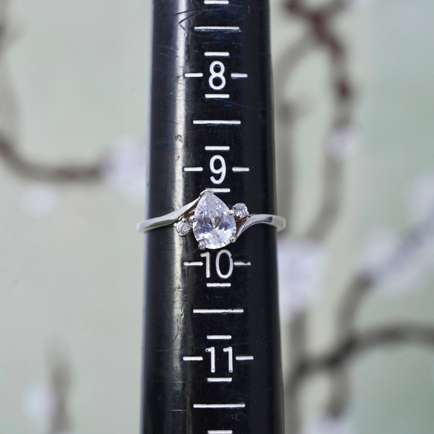 Size 9.5, Sterling silver ring, 925 silver w/ teardrop cut cz, engagement ring