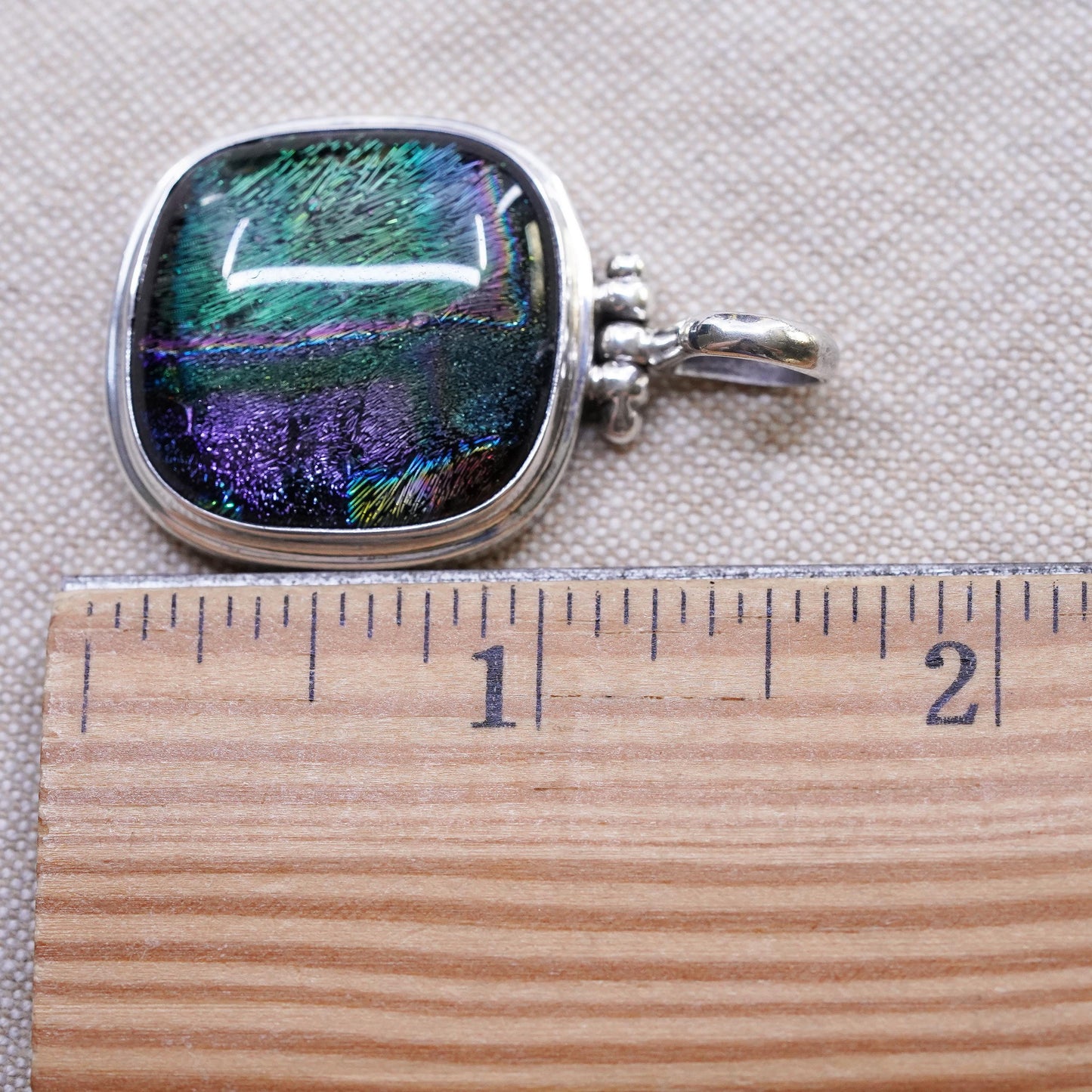 Vintage Sterling 925 silver handmade pendant with foil glass, unique