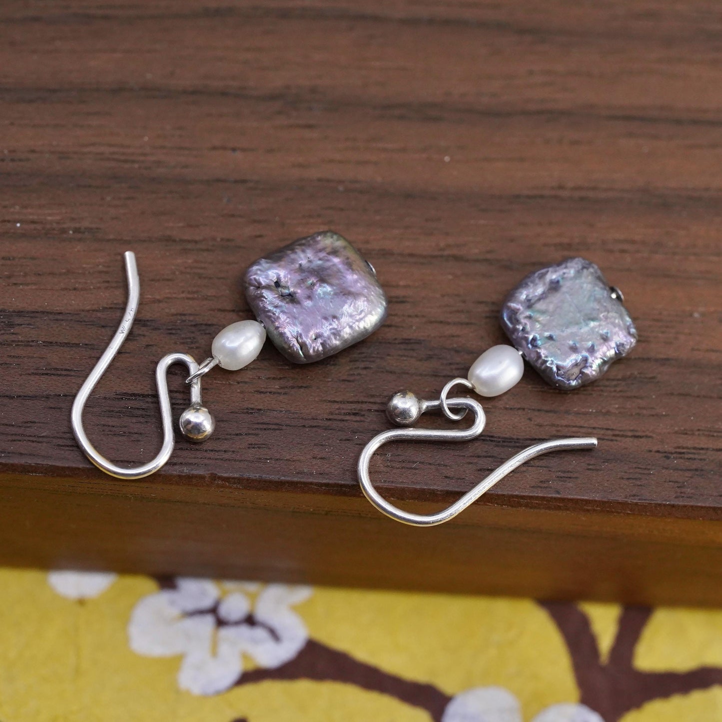 Vintage Silpada Sterling 925 silver handmade earrings with black coin pearl