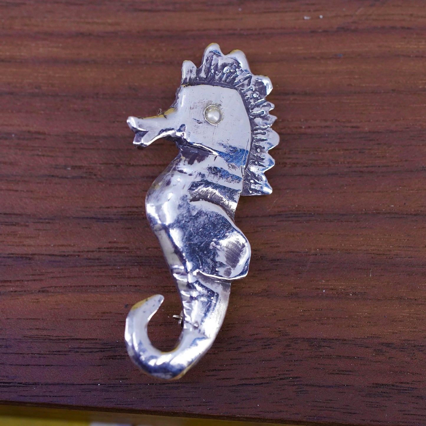 Vintage southwestern handmade sterling 925 silver handmade seahorse brooch pin