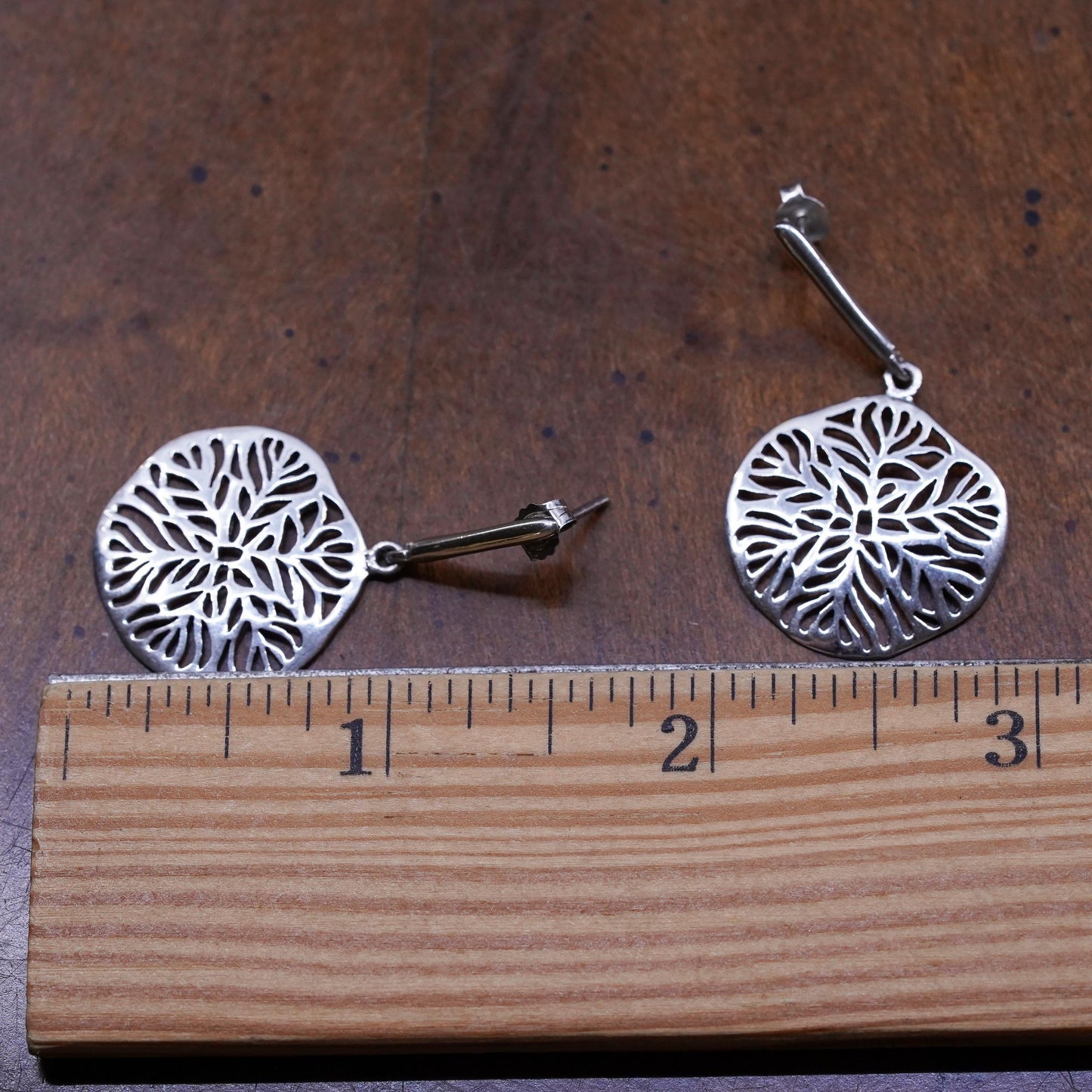 Vintage Sterling silver handmade earrings, 925 filigree leafy drops