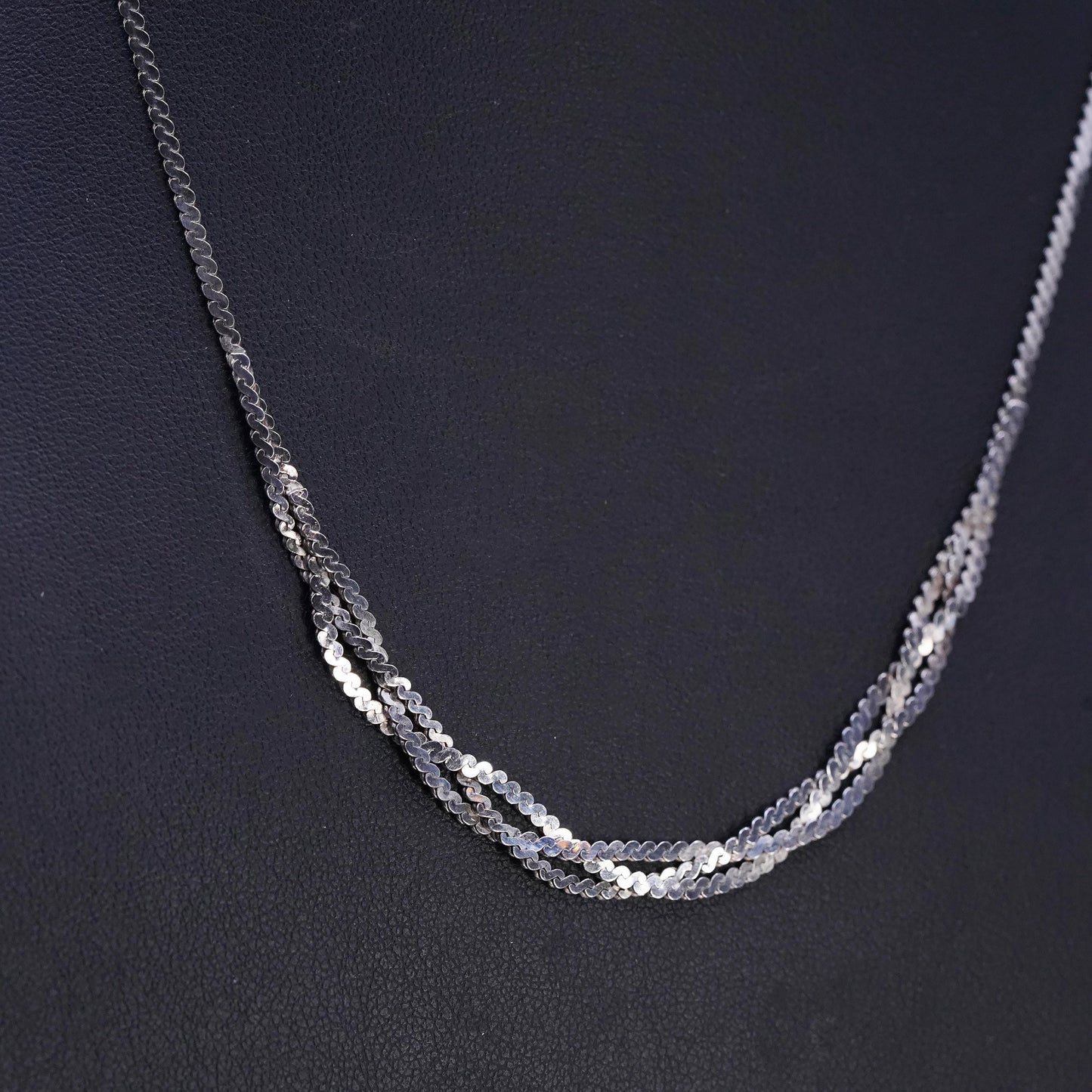 18" 2mm, vintage Sterling silver handmade chain, 925 S link woven necklace
