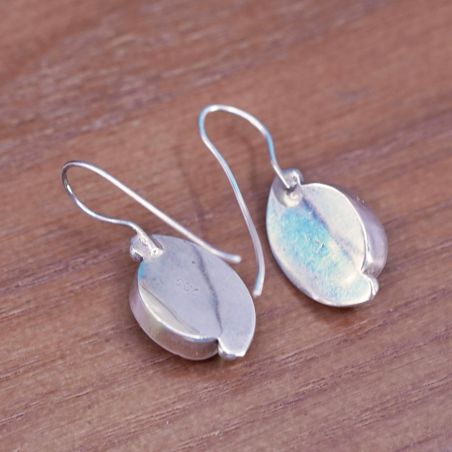 Vintage Sterling 925 Silver Handmade Earrings with oval onyx