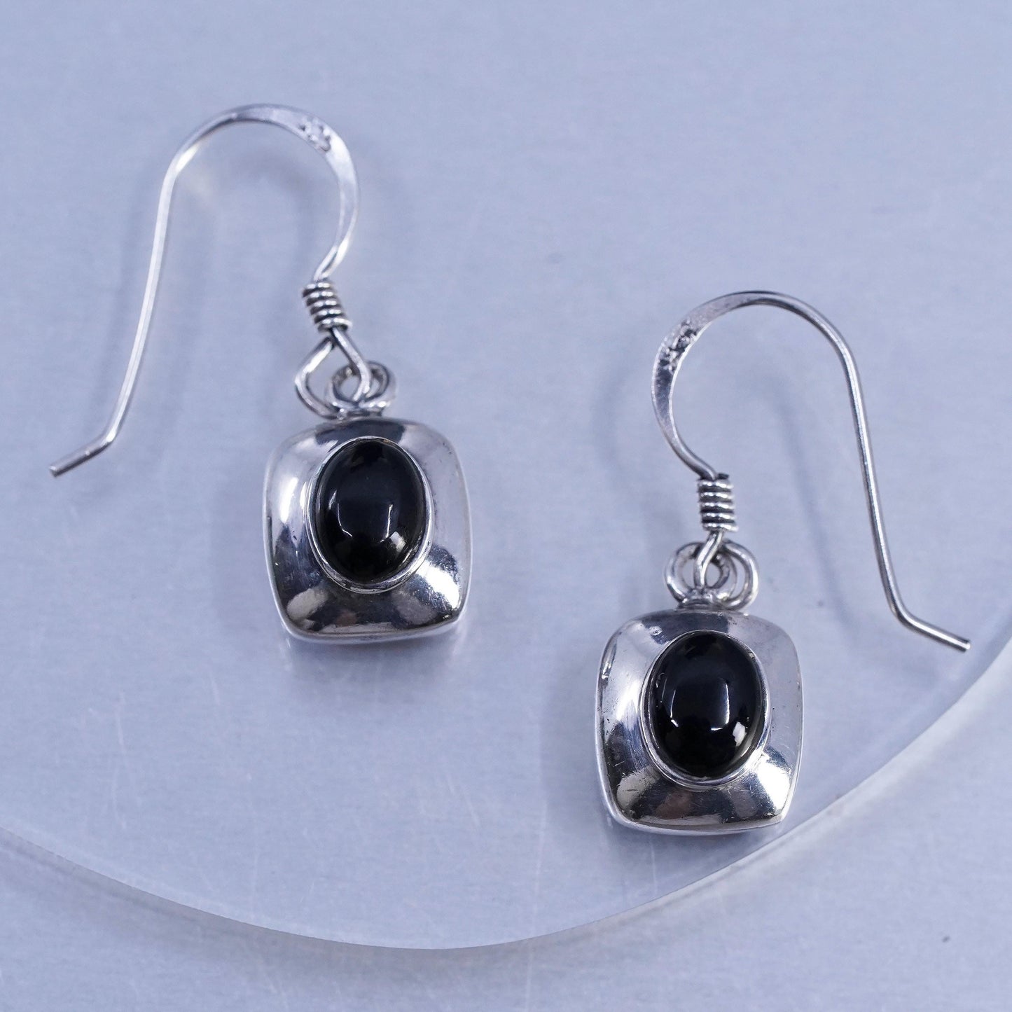 Vintage Sterling 925 silver handmade earrings with black onyx