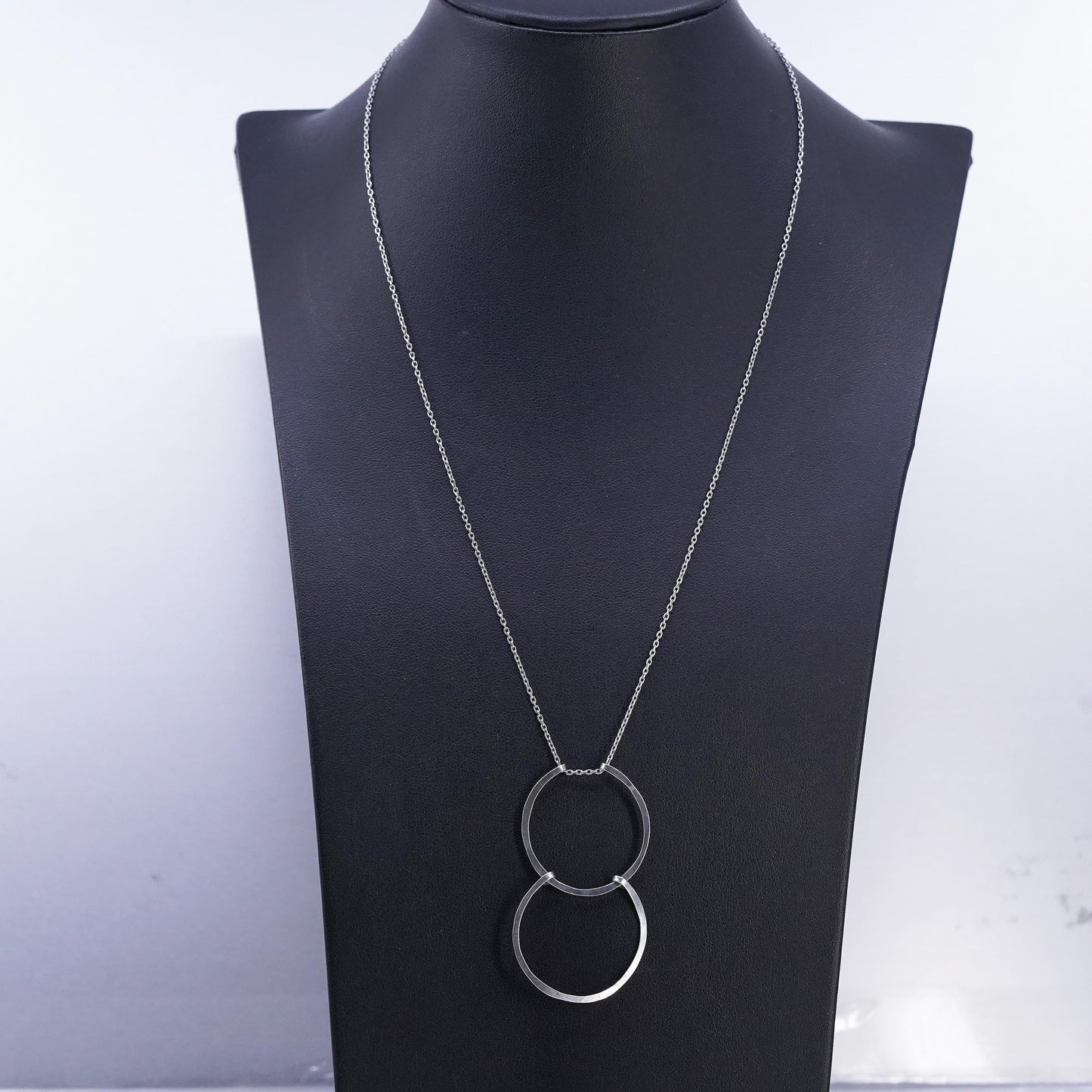 20" 1mm, vintage Sterling 925 silver circle necklace with double circle pendant
