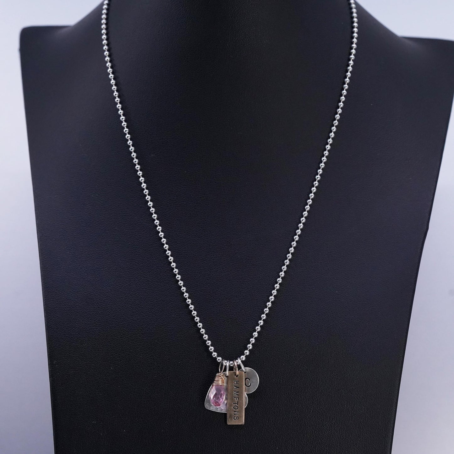 18" Jennywear Jewelry Sterling 925 silver necklace Hampton C tag charms crystal