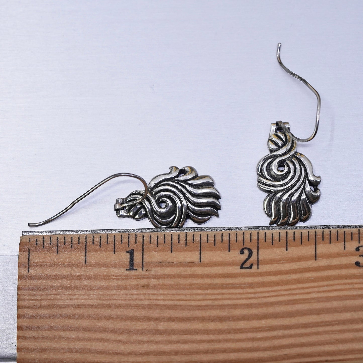 Vintage Sterling silver handmade earrings, 925 sprial dangle
