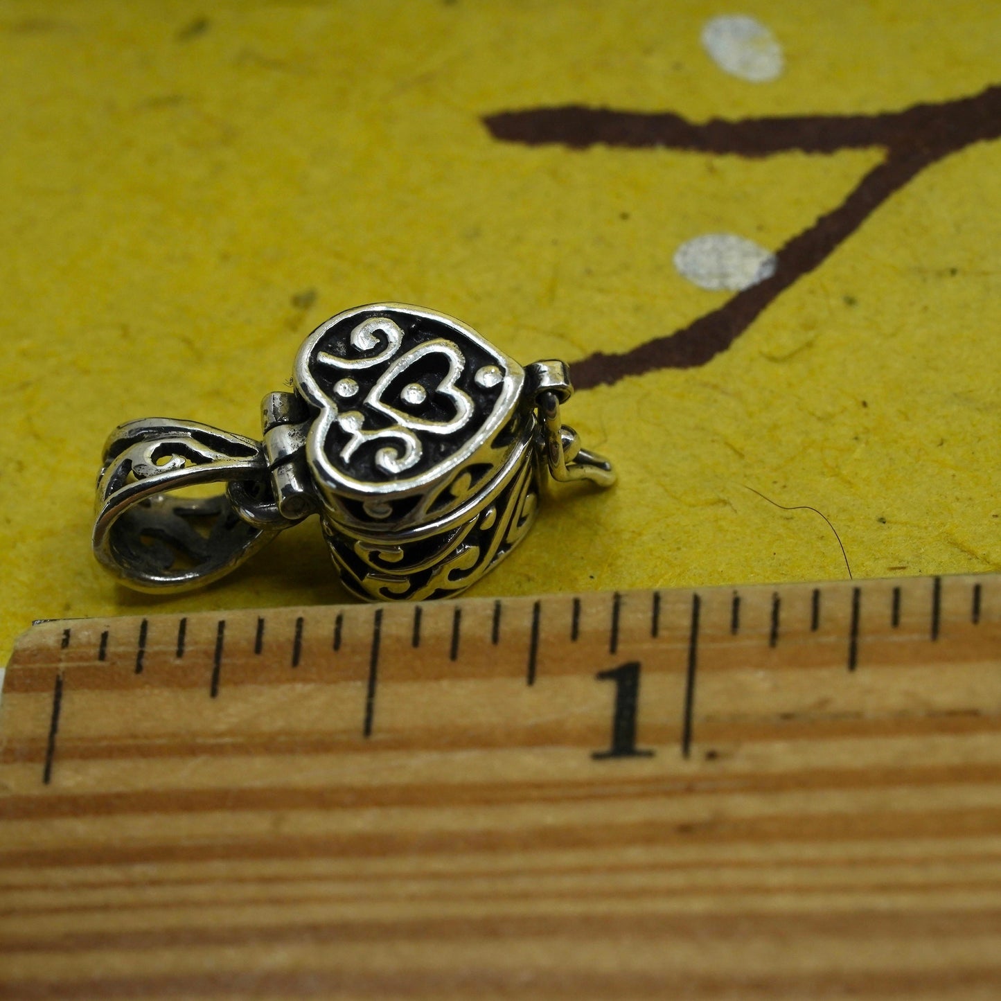 Sterling silver prayer box pendant, 925 heart locket charm with lucky clover