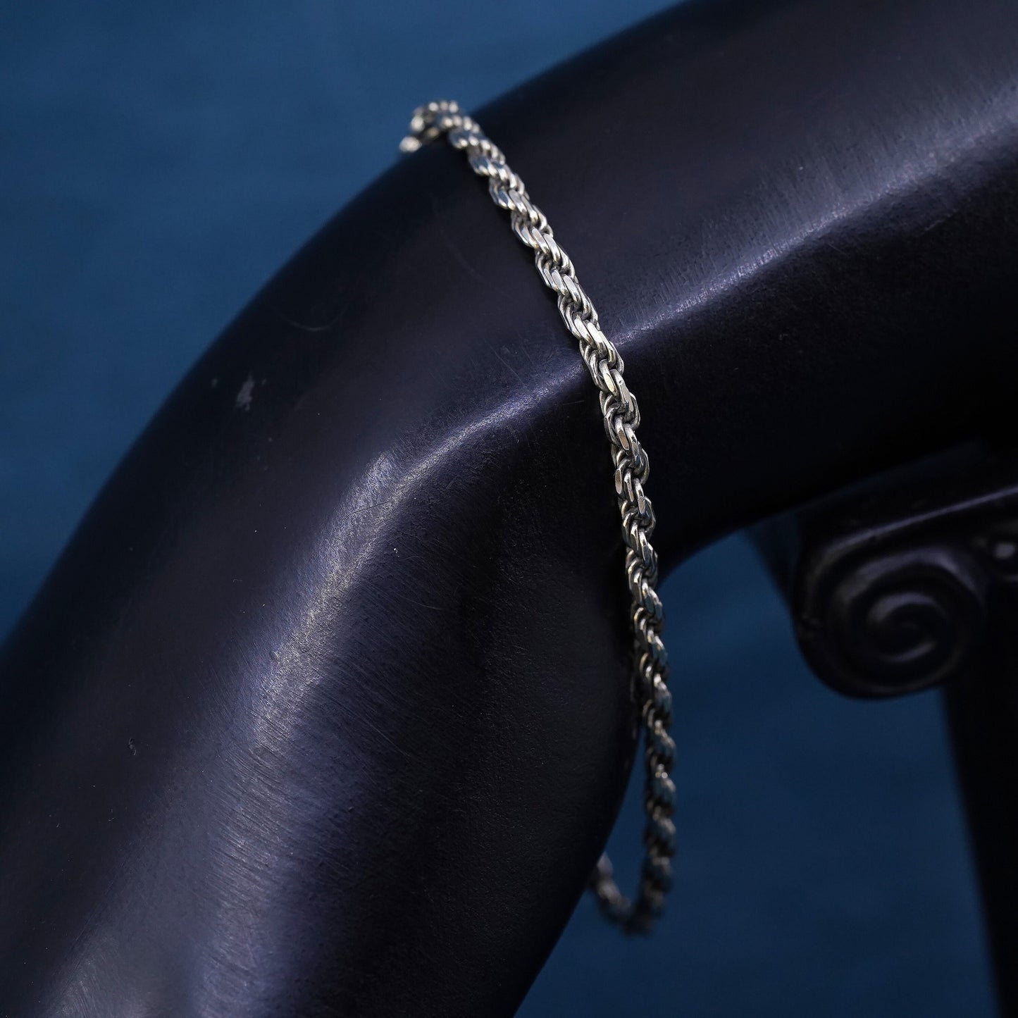 7”, 3mm, vintage sterling silver handmade bracelet, Italy 925 rope chain
