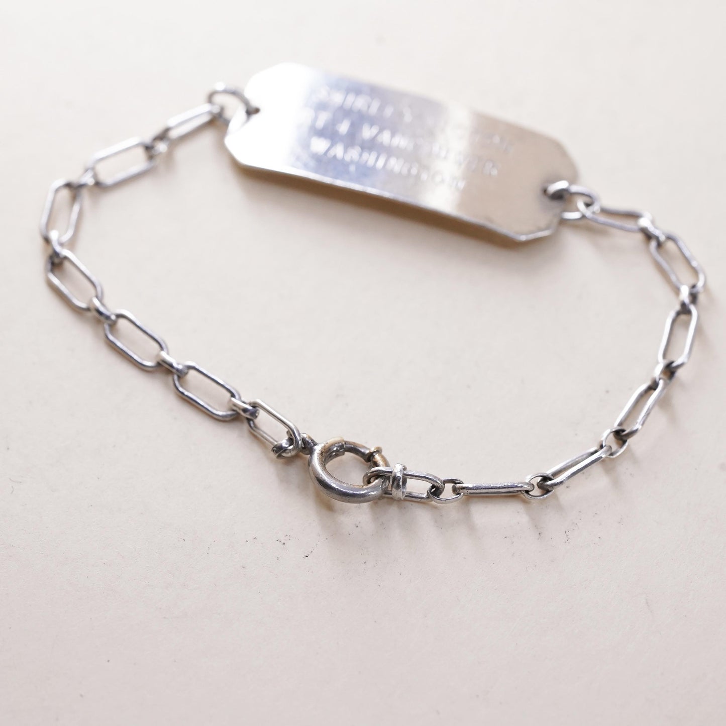 5.5" 3mm, Vintage Monet sterling silver bracelet, 925 elongated chain name tag