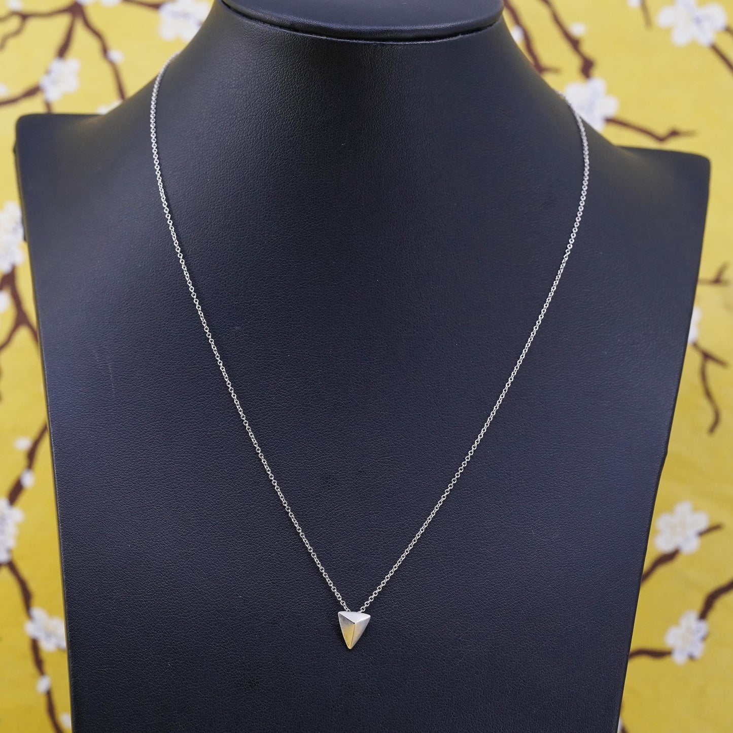 16+2" sterling 925 Silver circle chain necklace triangular pyramid pendant