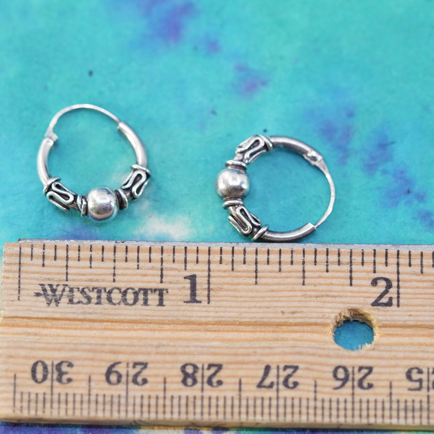 0.5”, vintage Sterling silver handmade earrings, textured 925 hoops