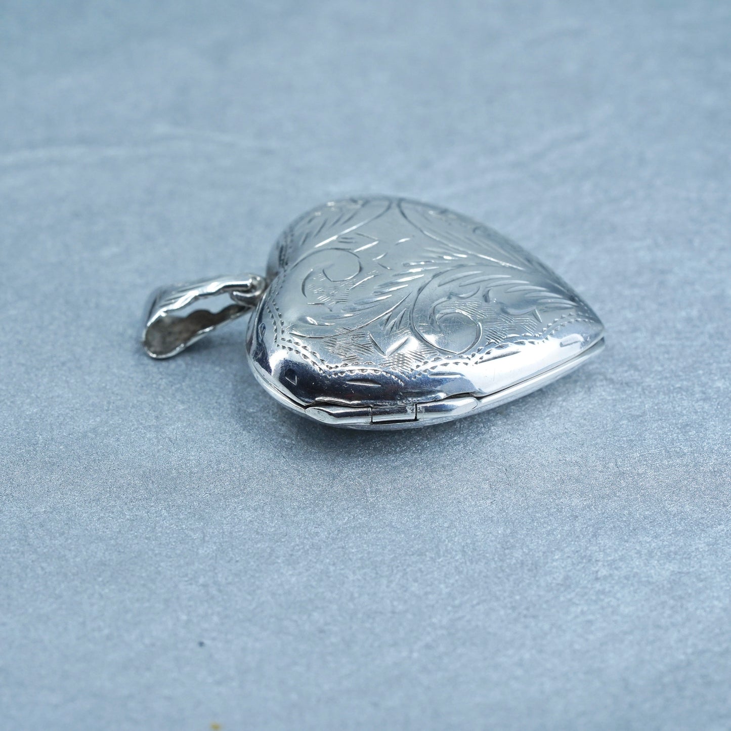 Antique Sterling silver handmade charm, textured 925 heart photos locket