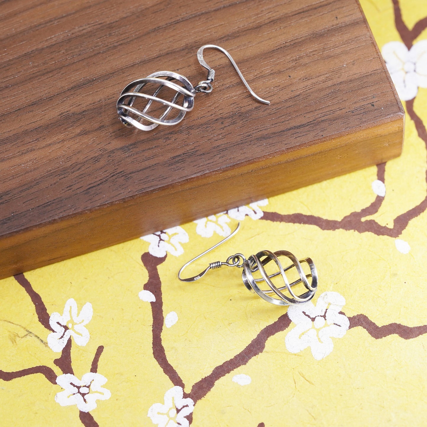 Vintage Sterling silver handmade earrings, 925 twisted dangle