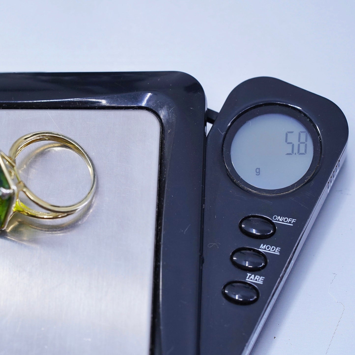 Size 8, vintage vermeil gold over Sterling 925 silver handmade ring w/ peridot