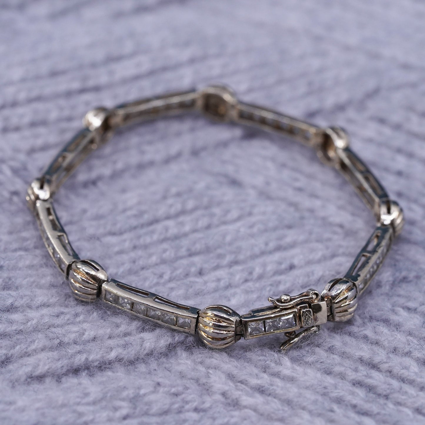 7”, vintage vermeil gold over sterling 925 silver tennis bracelet with cz