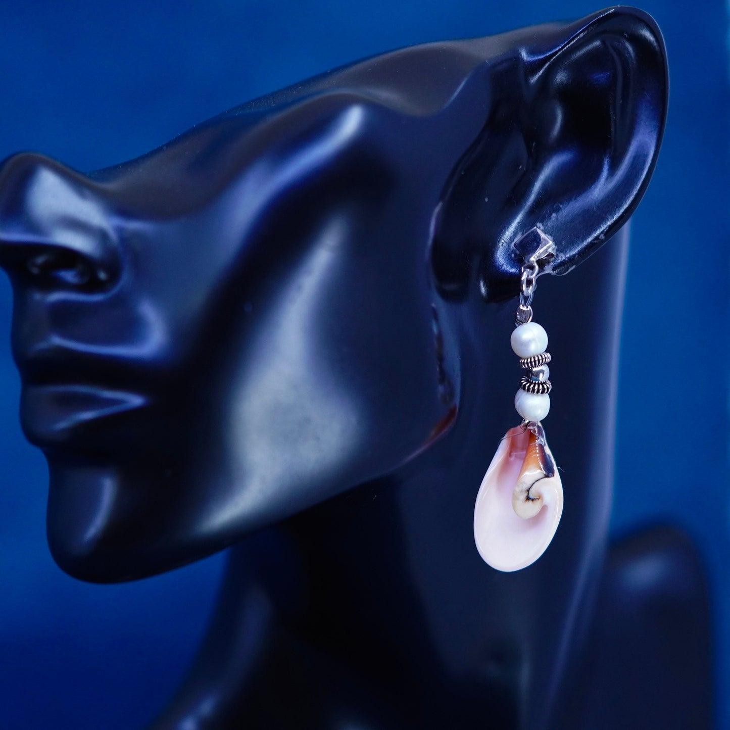 Sterling Silver 925 Shiva eye earrings | Mexican handmade Jewelry, fossil shell