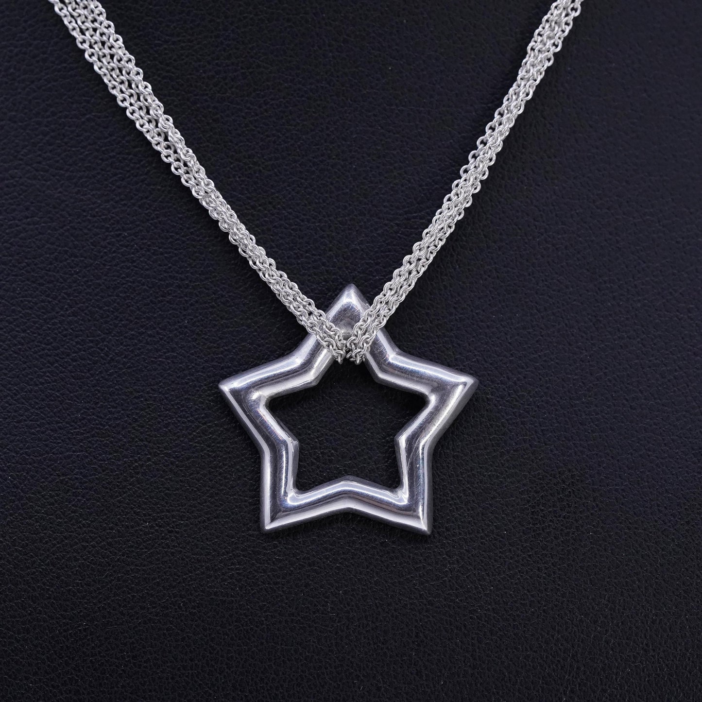 16", vintage Italian Sterling 925 silver multi strands circle chain necklace with star pendant