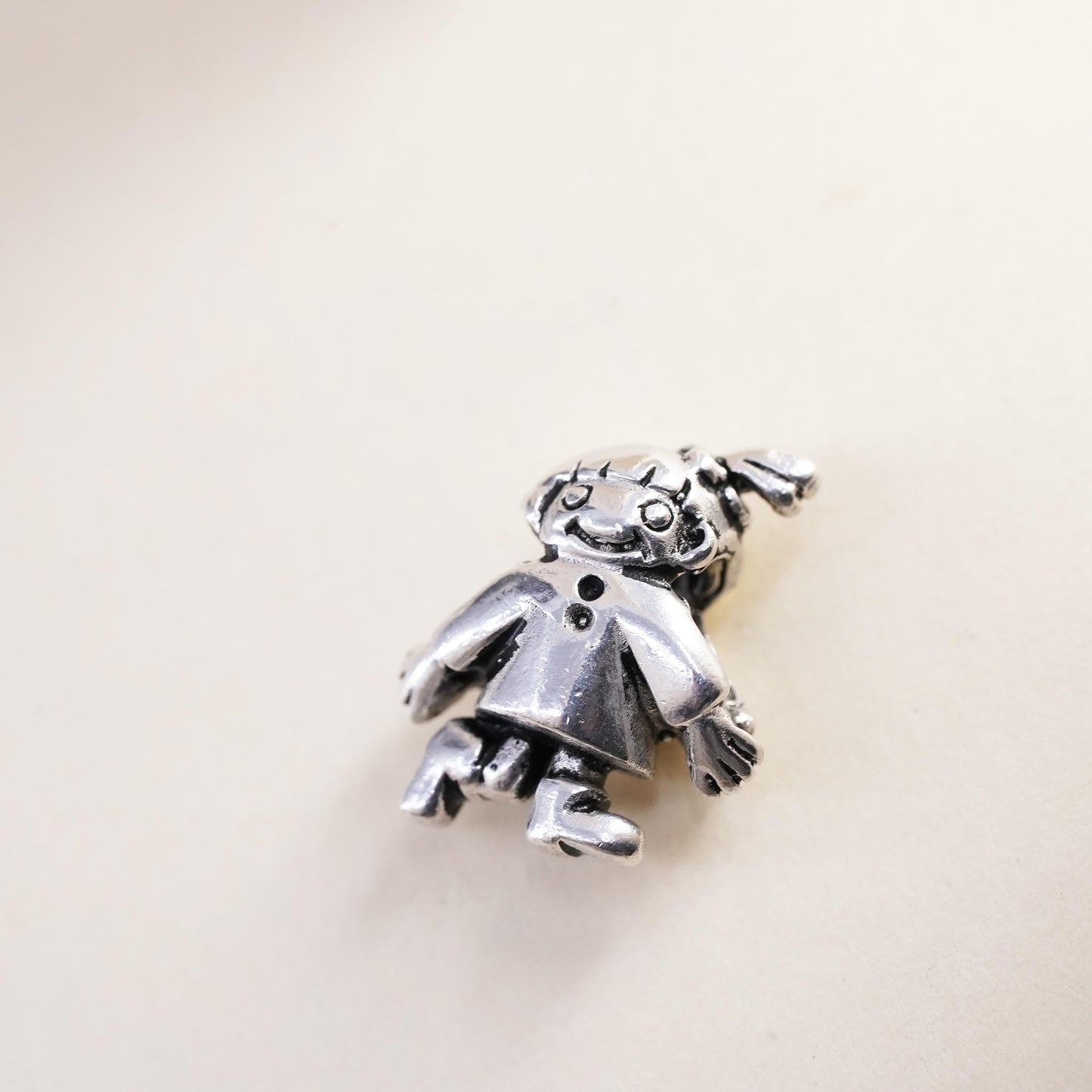 Vintage sterling silver handmade pendant, 925 girl figure bead charm