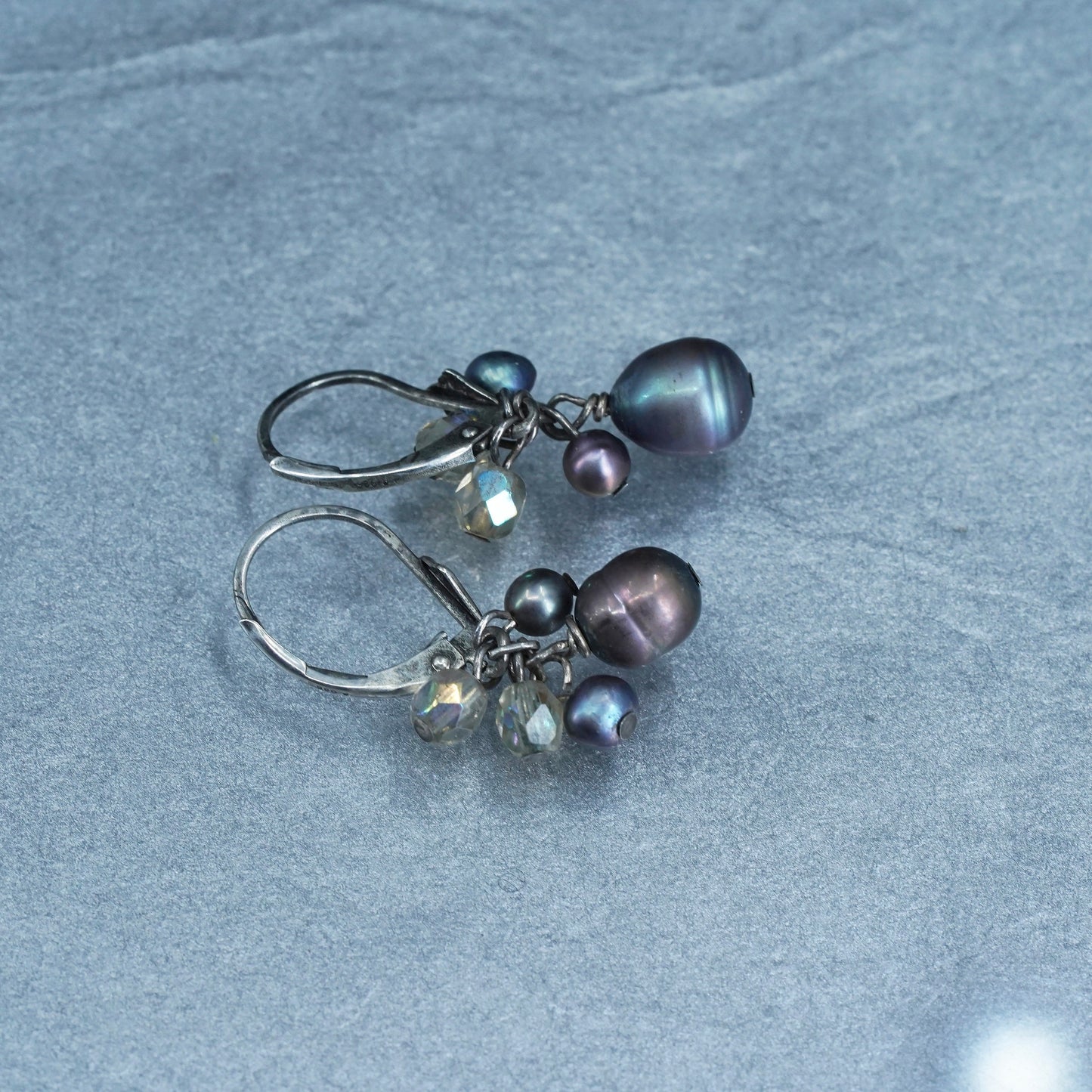 Vintage Sterling 925 silver handmade earrings with black pearl