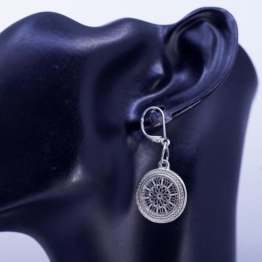Vintage Sterling 925 silver handmade filigree circle earrings dangles