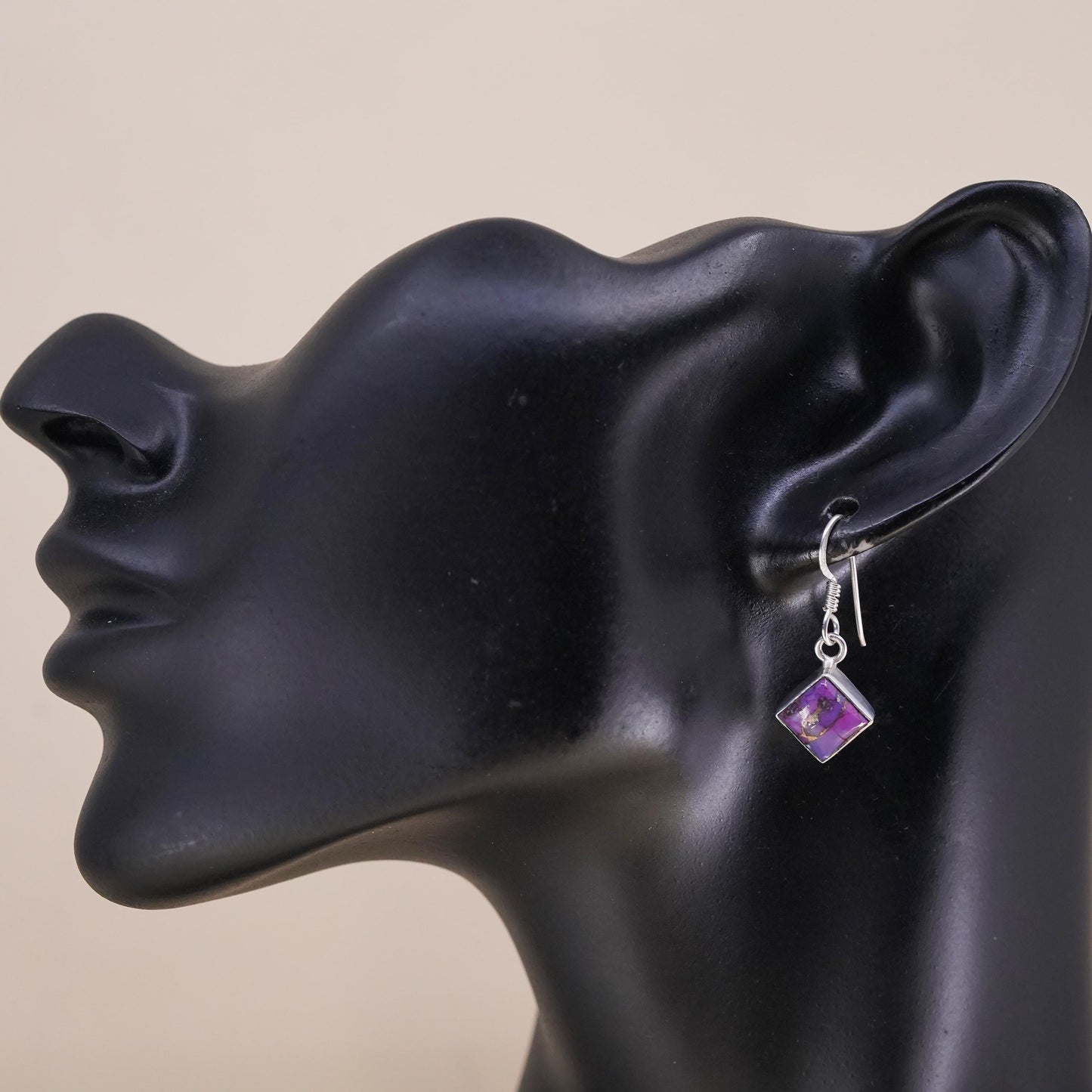 Southwestern sterling silver 925 handmade single earring with purple turquoise
