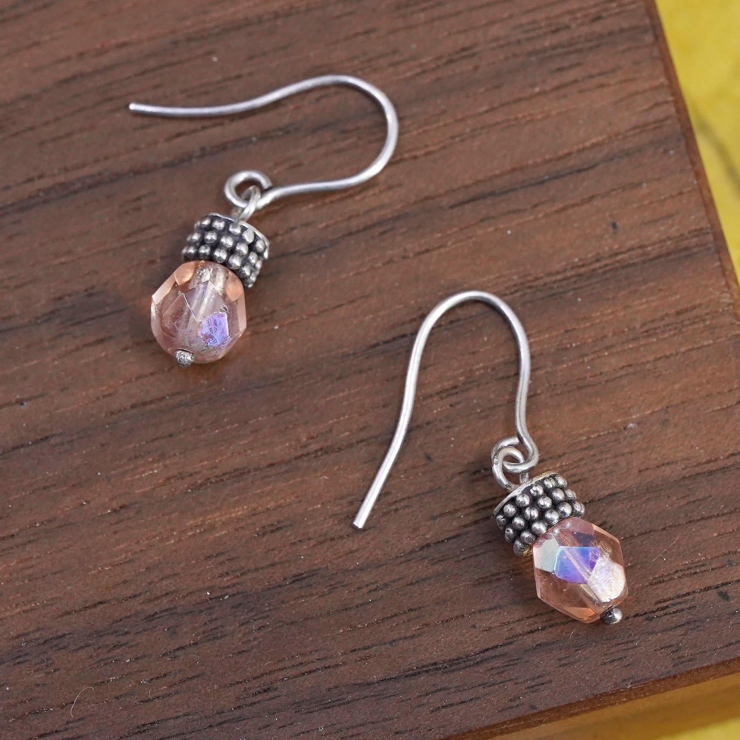 Vintage Sterling silver 925 handmade earrings with pink crystal