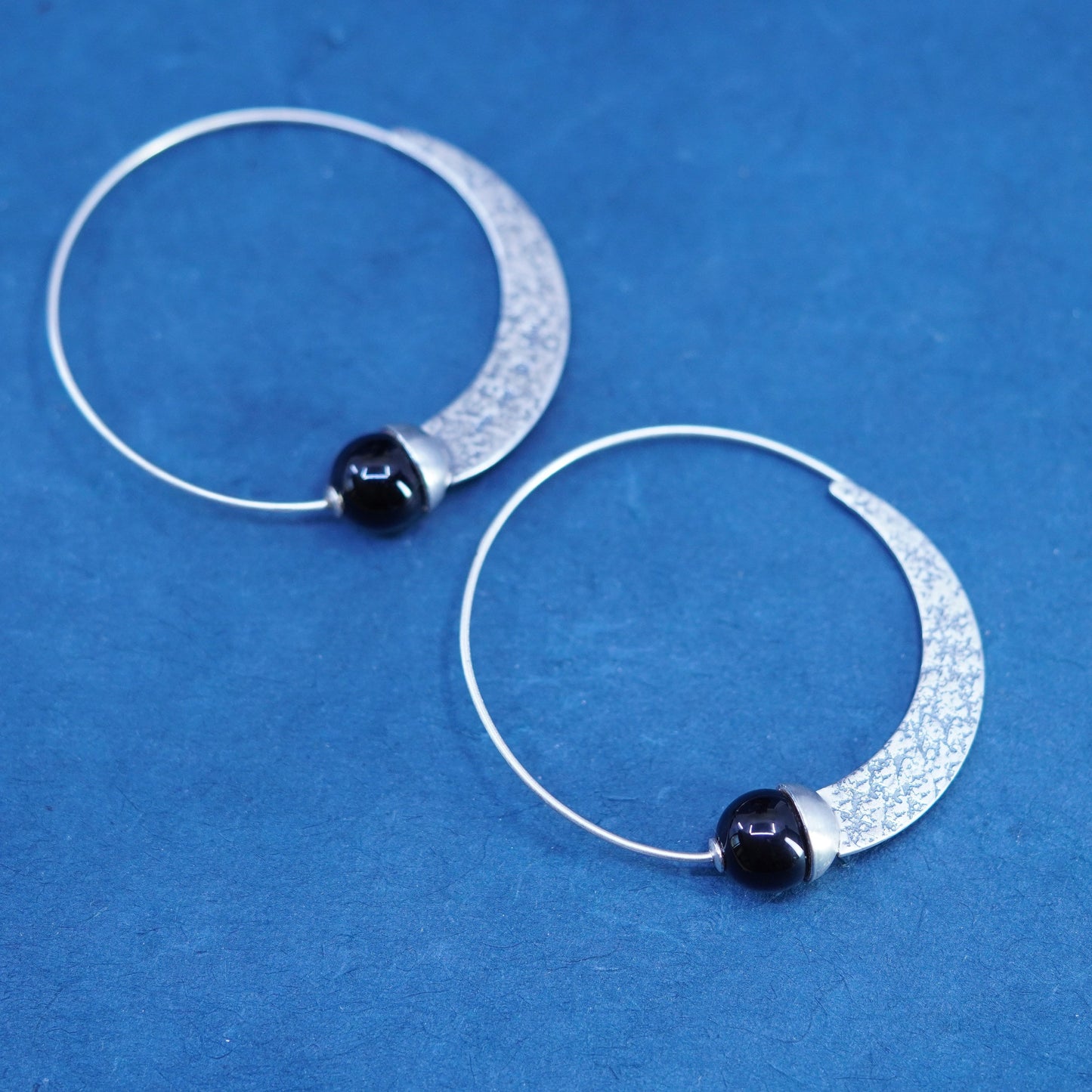 SILPADA W1874 .925 Sterling silver Black Chalcedony Comet Tail Hoops earrings