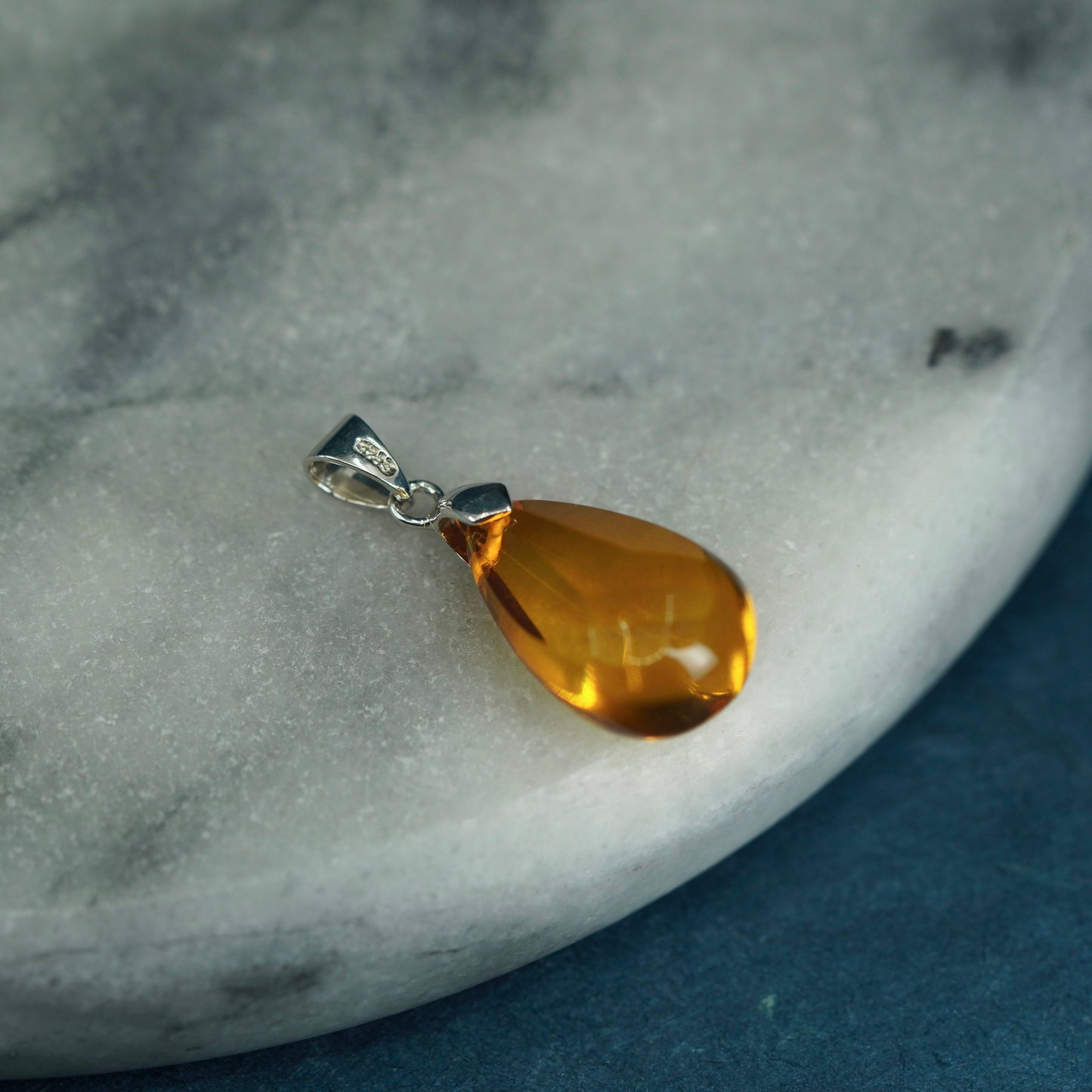 Vintage Sterling 926 silver handmade pendant with amber