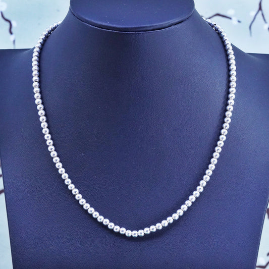 16" 4mm, vintage Sterling silver necklace, 925 silver beads necklace