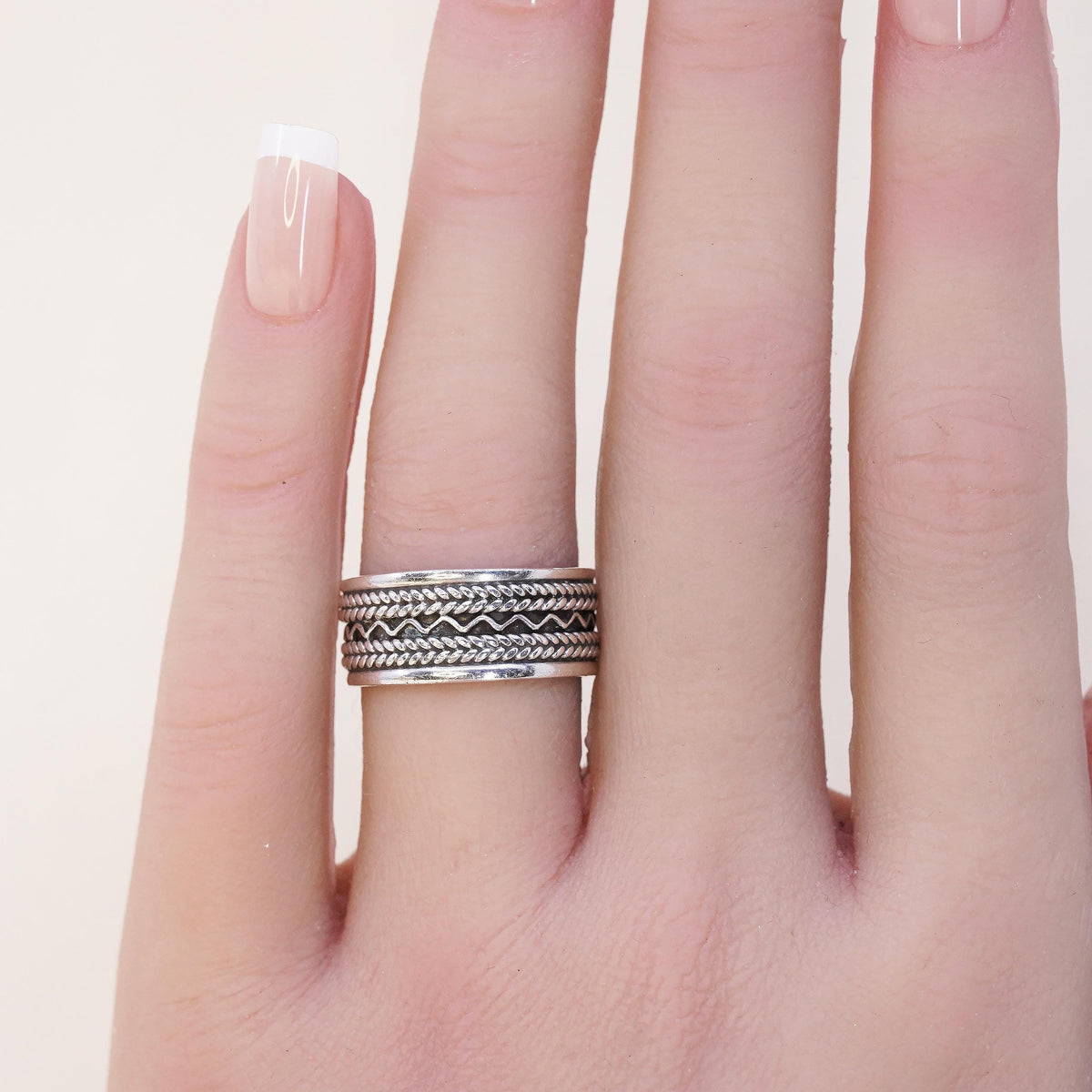 Size 6.75, vintage Sterling silver handmade ring, 925 woven braided cable band