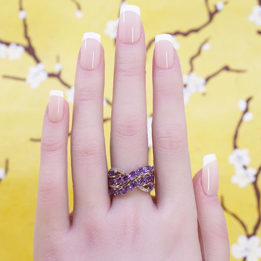 Size 7.25, PM vermeil rose gold over Sterling 925 silver ring amethyst diamonds