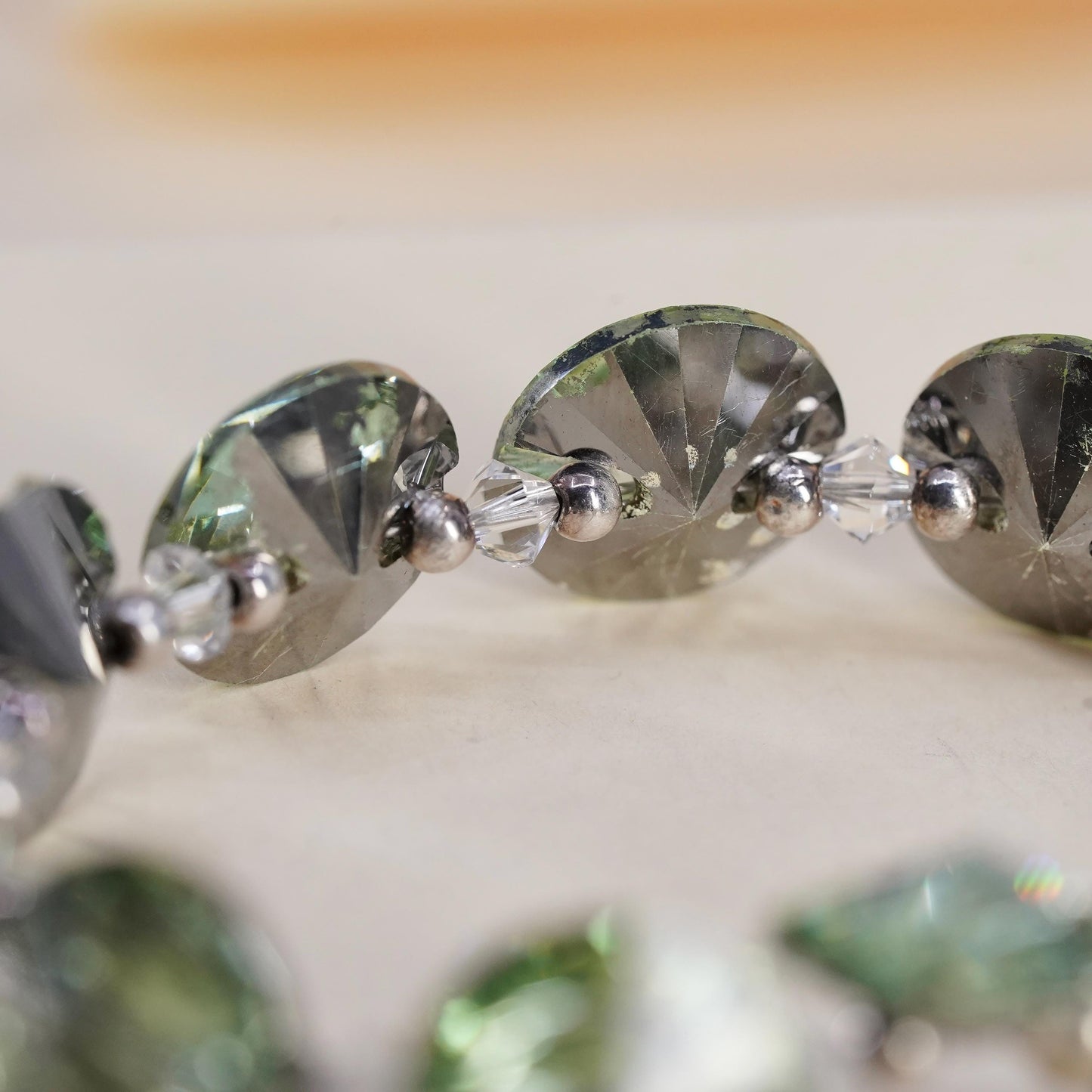 6.5", VTG Crystal Bracelet, Light Green Rivoli Crystal, Sterling 925 Silver