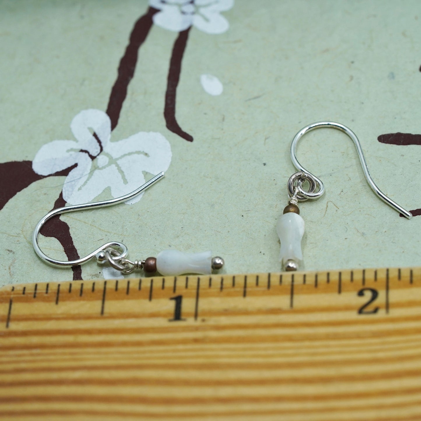Vintage Sterling silver 925 handmade earrings with mother of pearl tube