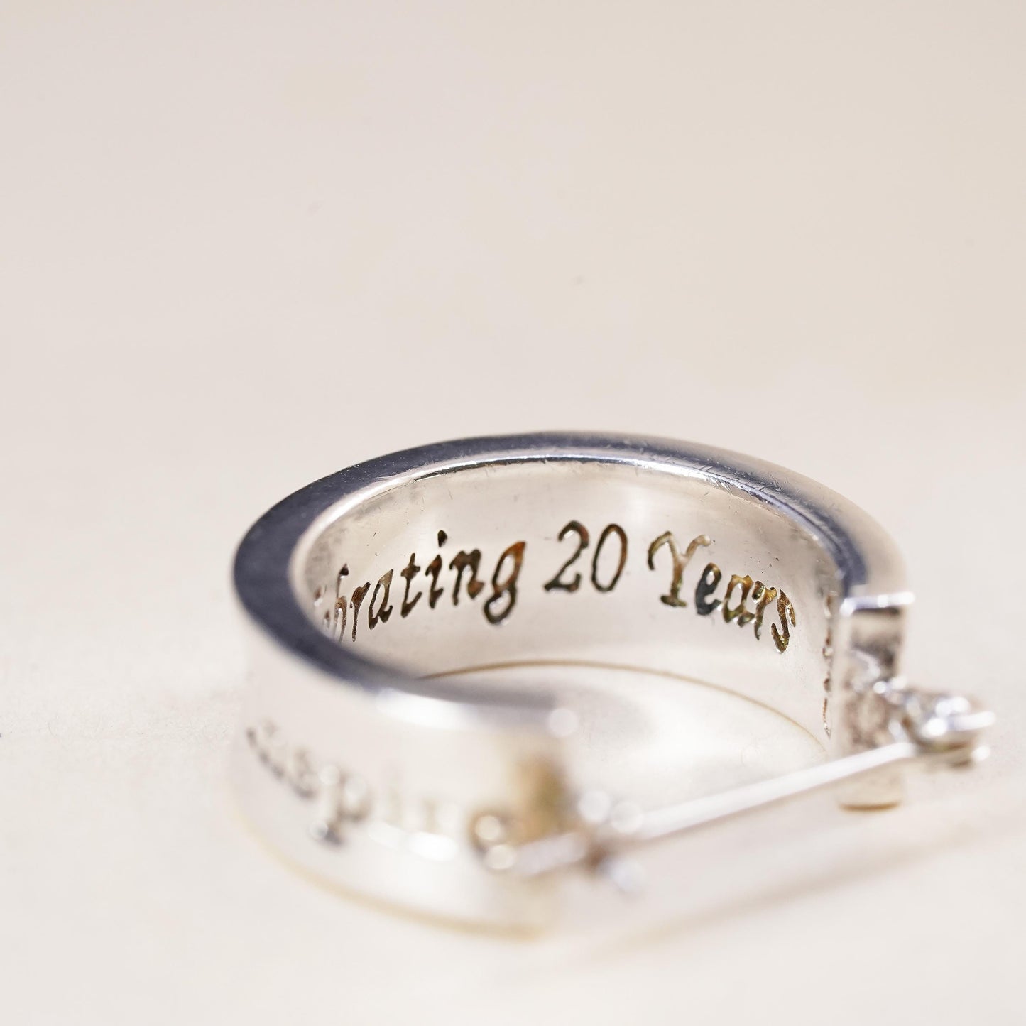 0.5”, Sterling Silver CM 20yr celebration ladies wide huggies earrings 6mm wide