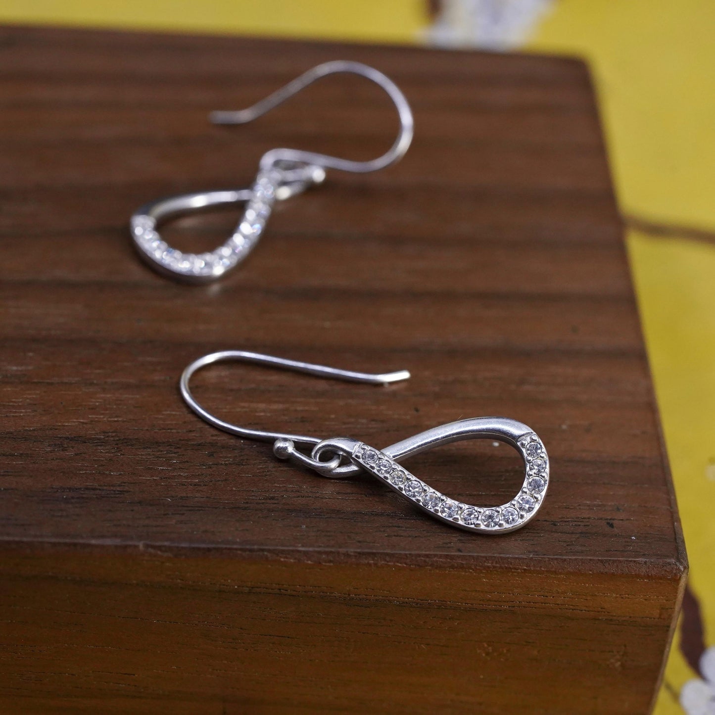 Vintage Sterling 925 silver handmade teardrop earrings with CZ