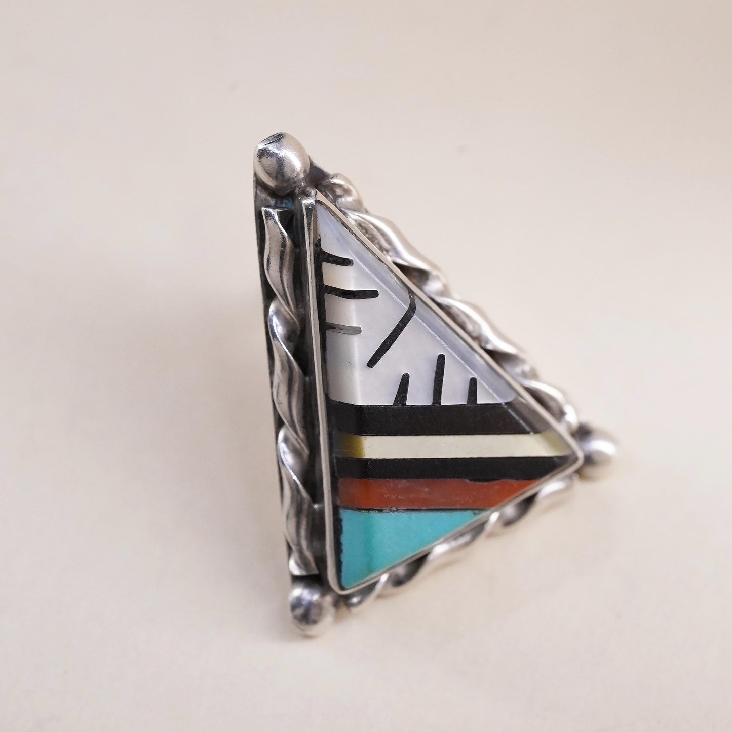 Native American Zuni single earring. Sterling 925 silver stud turquoise