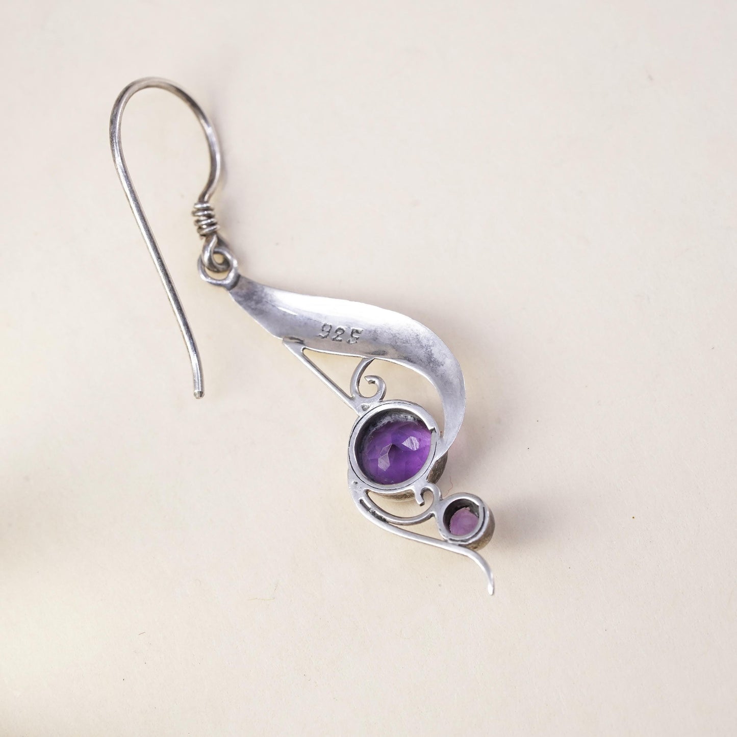 Southwestern sterling silver 925 handmade single earring with amethyst