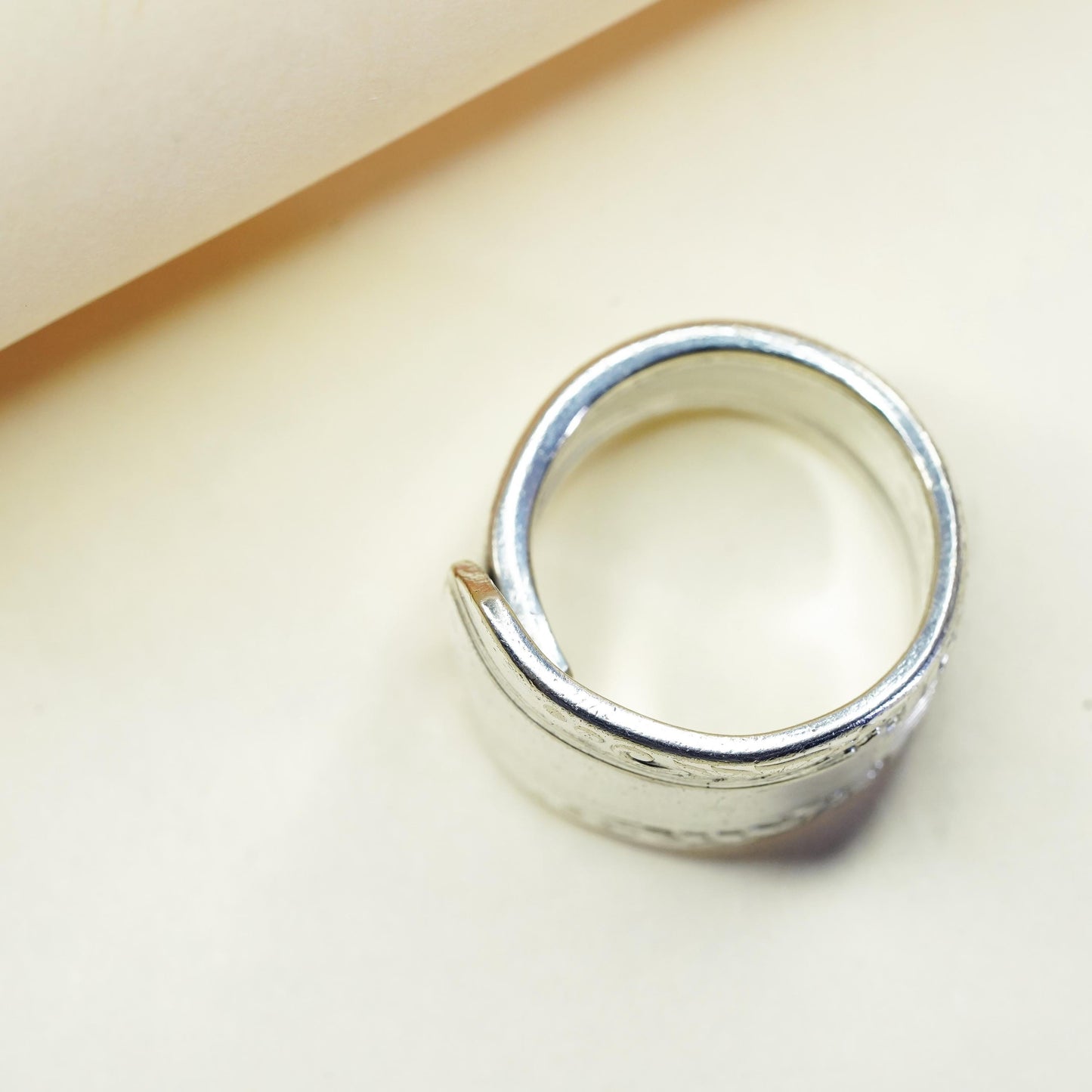Size 8, vintage Sterling silver handmade spoon ring, 925 textured band