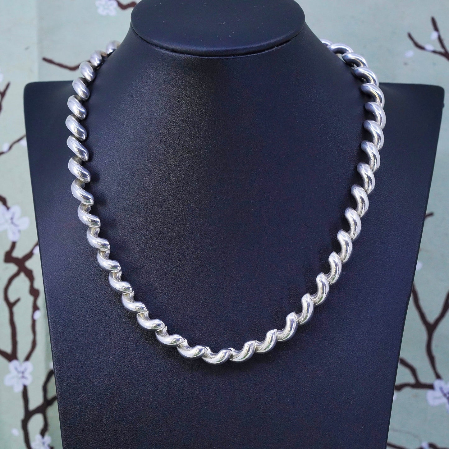 18", 10mm, Vintage Italian sterling silver necklace, 925 San Marco chain