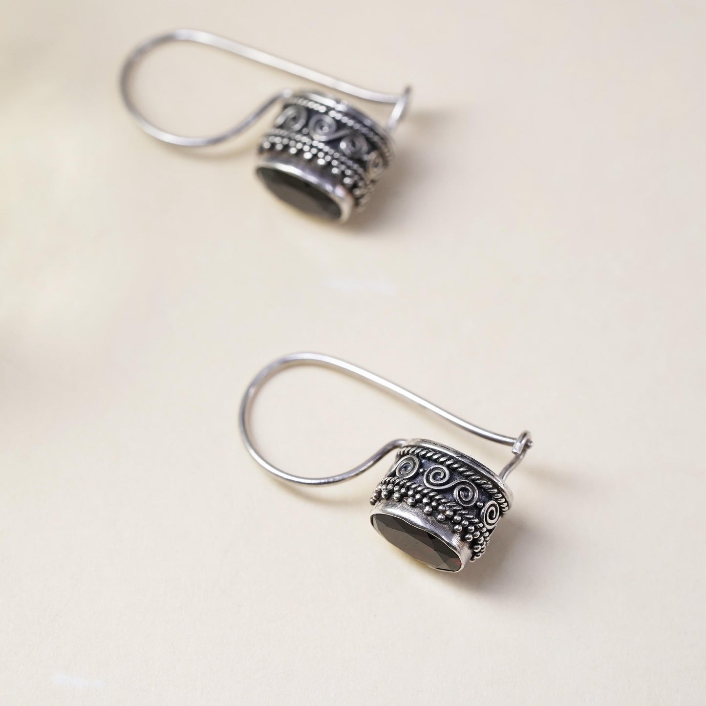 Vintage sterling silver 925 handmade earrings with garnet