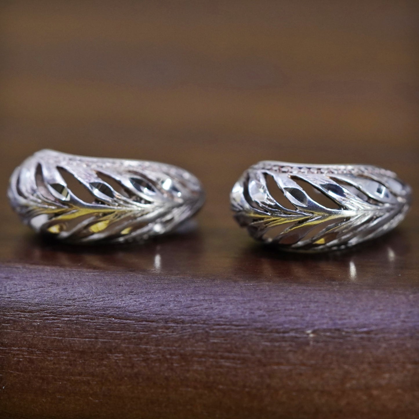 0.75”, vintage Sterling silver handmade earrings, filigree 925 huggie studs