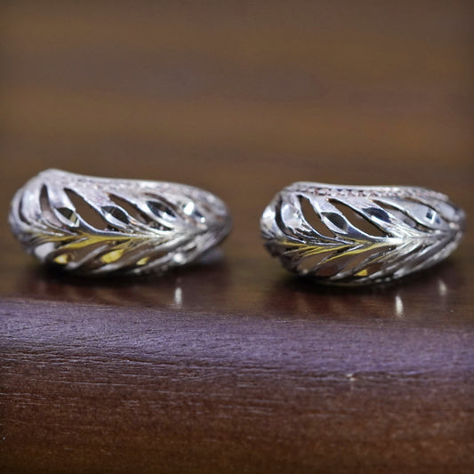 0.75”, vintage Sterling silver handmade earrings, filigree 925 huggie studs