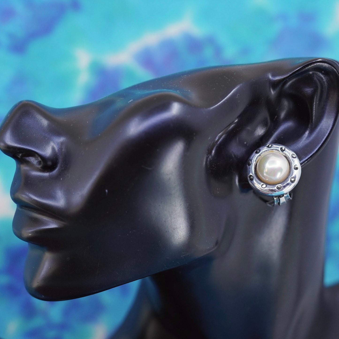 Italy Giorgio Armani Sterling silver clip on, 925 earrings with pearl marcasite