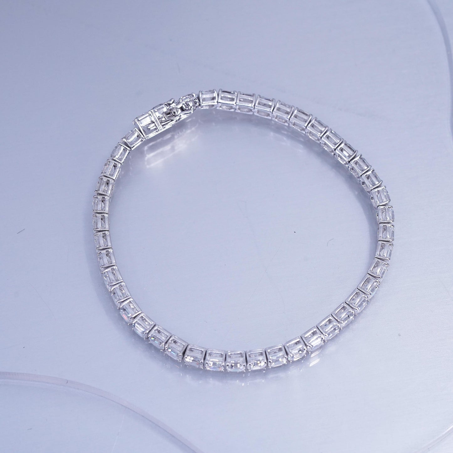 7.25”, Vintage Italy Sterling 925 silver handmade tennis bracelet chain with Cz
