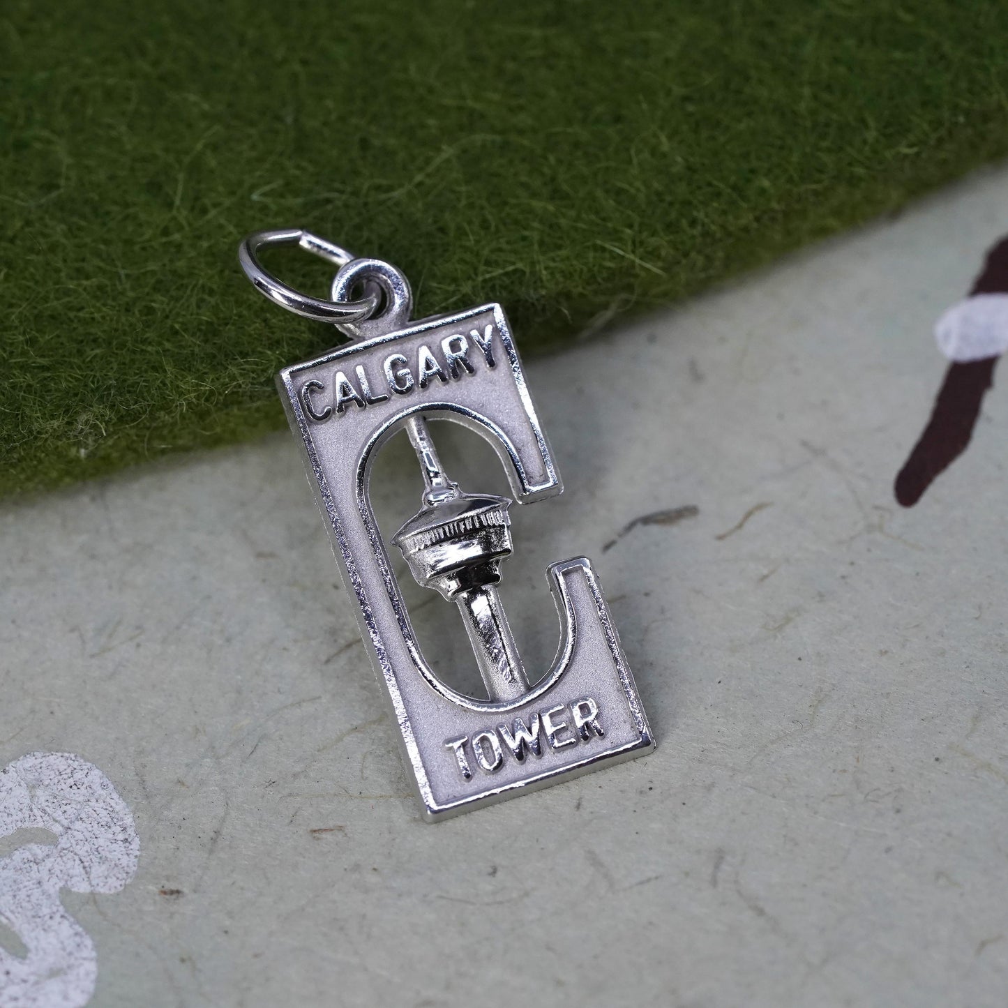 Vintage world traveler Sterling silver handmade pendant, 925 Calgary Tower