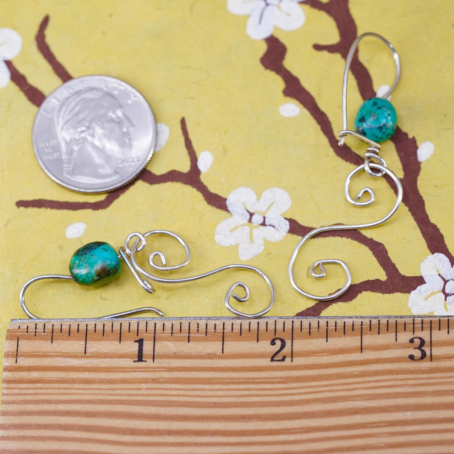 Vintage Sterling silver handmade earrings, 925 silver wire with turquoise beads