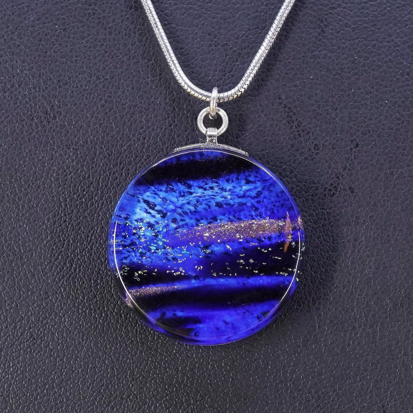 18", Sterling silver necklace, 925 snake chain artisan glass heart pendant