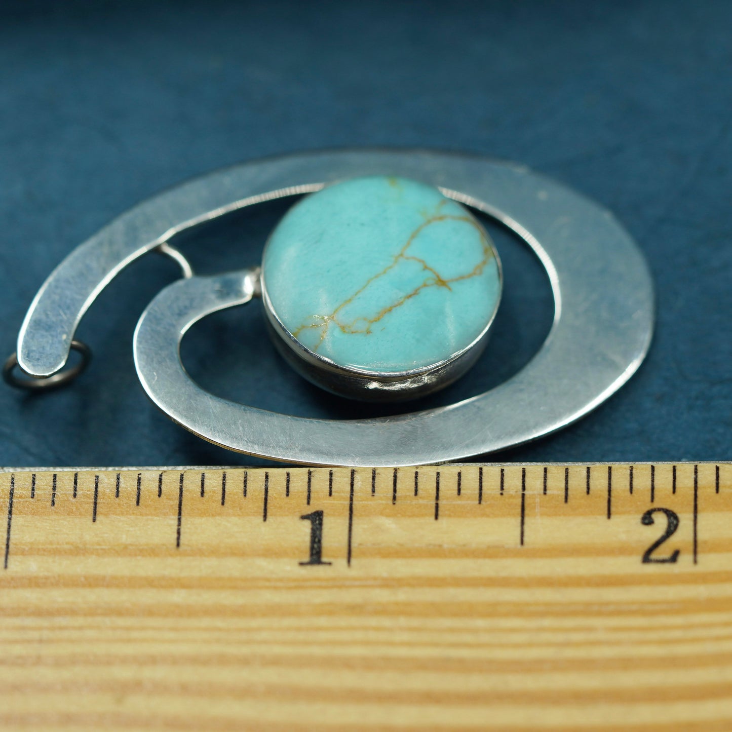 Vintage Sterling 925 silver handmade pendant with round turquoise