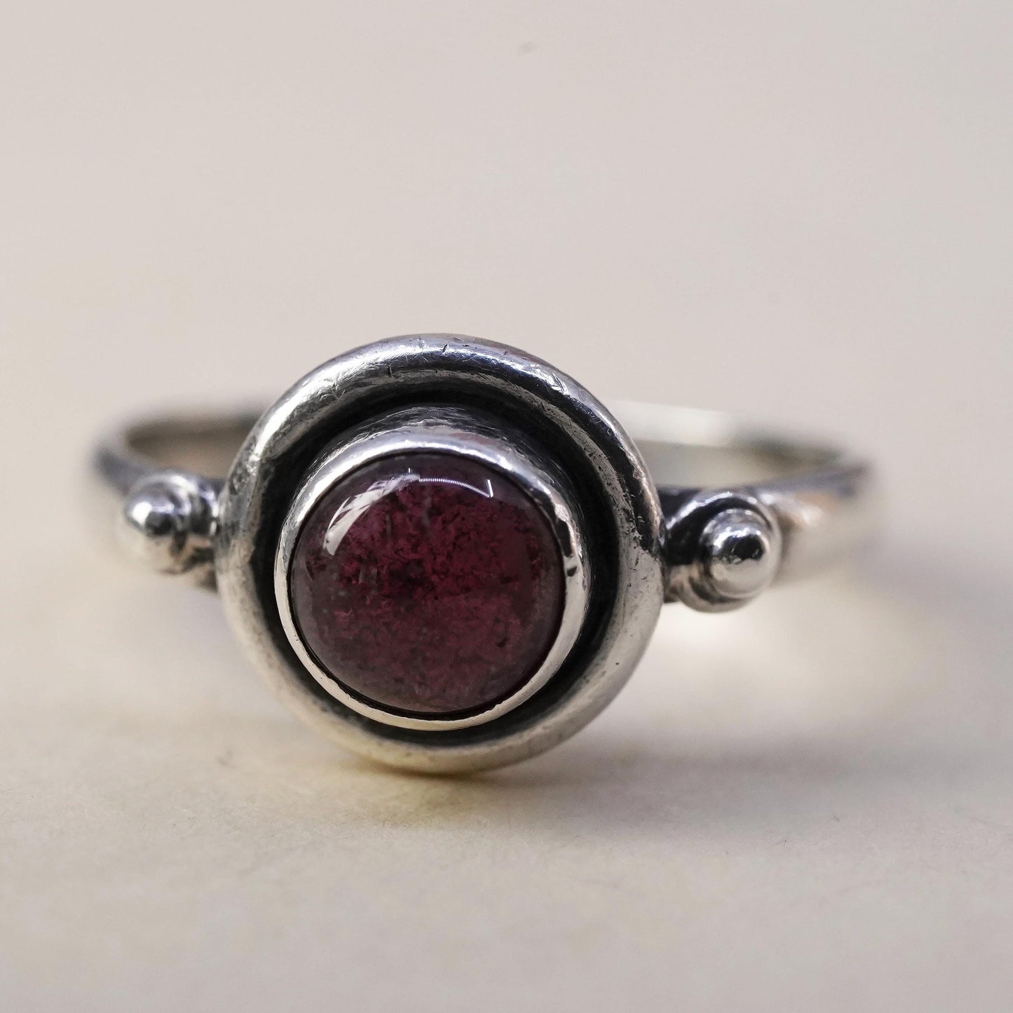 Size 3, Vintage sterling 925 silver handmade ring with amethyst, modernist